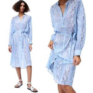 Zara Dress Women Medium Blue Sheer Snakeskin‎ Animal Print Metallic Thread Midi